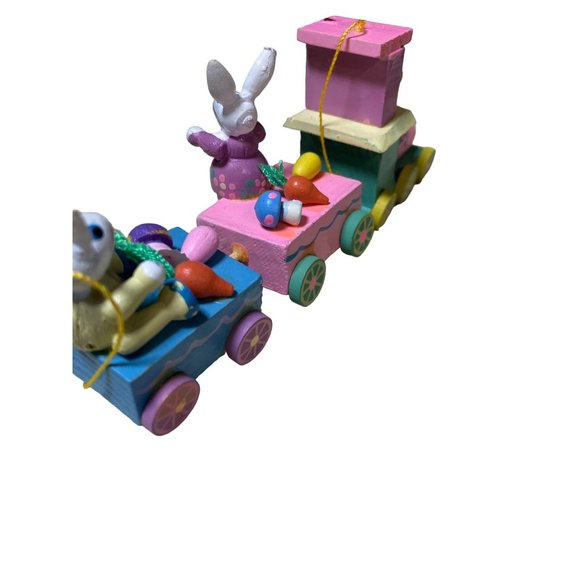 Vintage Easter Train Hand Painted Wood Train Hanging Ornament - Picture 7 of 11